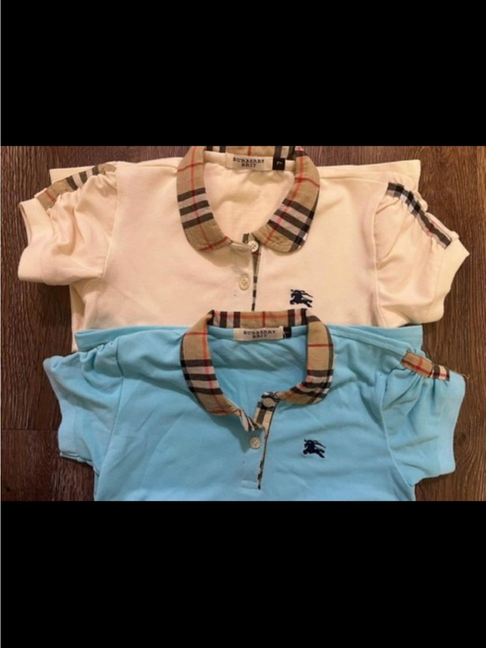 Burberry Kids Polo Set in Cream and Light Blue with Signature Check Collar